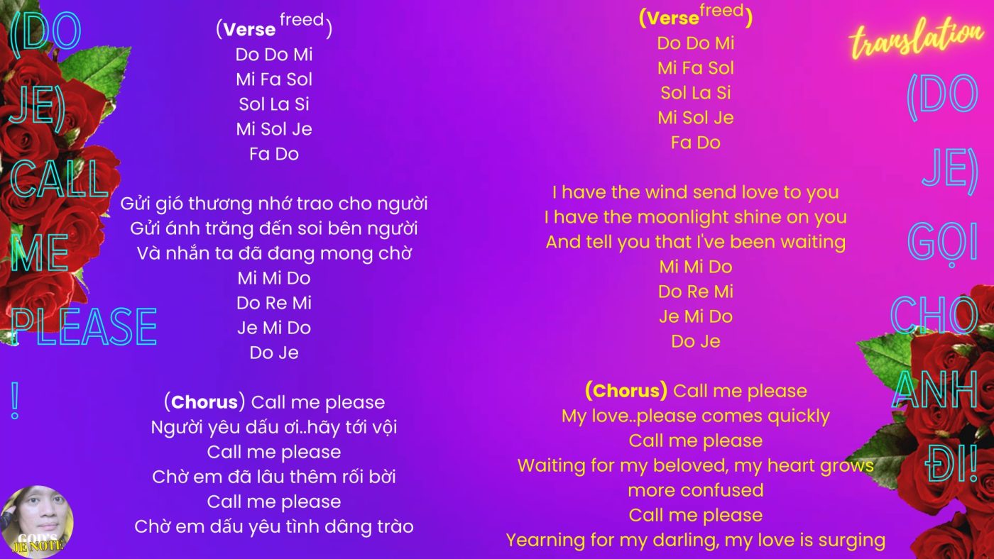 Do Je call me please Lyrics2 love songs you tube music God Je note Jelong musical note combo